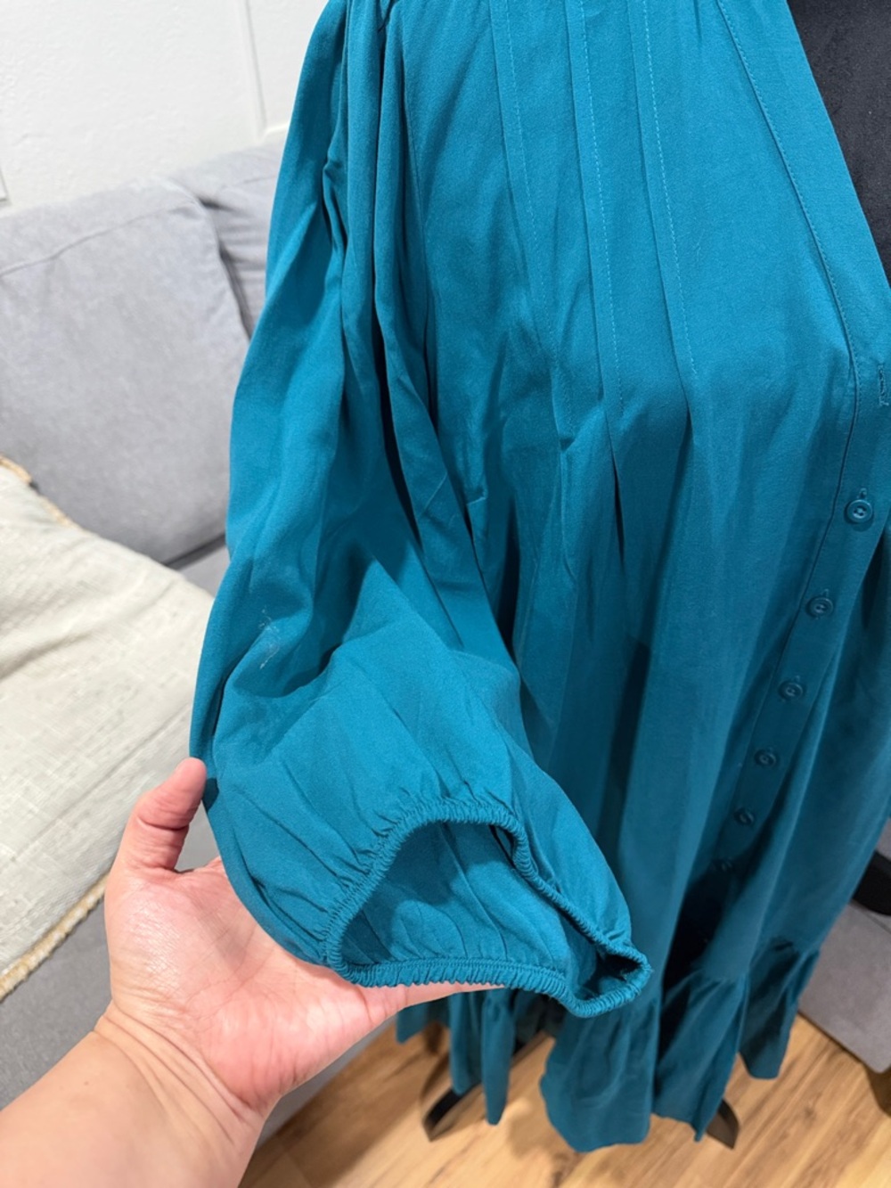 Torrid Teal Button-Front Ruffle Dress - Picture 4 of 6